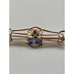 Antique Art Nouveau 10k Gold Enamel Pansy Brooch